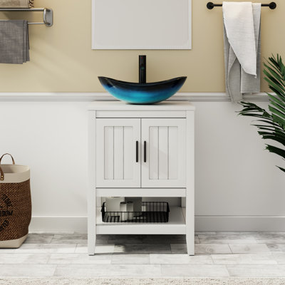 Sharee 24" Single Bathroom Vanity Set With Vessel Sink, Faucet And Drain, Assembly Required
