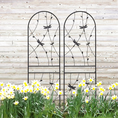 Treillis de jardin en métal 71 po x 19,7 po, support à fleurs rouille, support pour plante d'extérieur, noir, plan d'assemblage simple, paquet de 71 po x 19,7 po, support antirouille, aide, processus d'installation