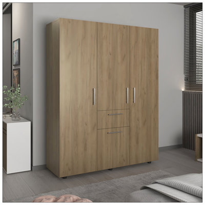 Bariloche 70" High Four-Door, One Drawer Armoire With Three Hanging Rods, Seven Shelves Bedroom, Wardrobe, Closet Natural Oak