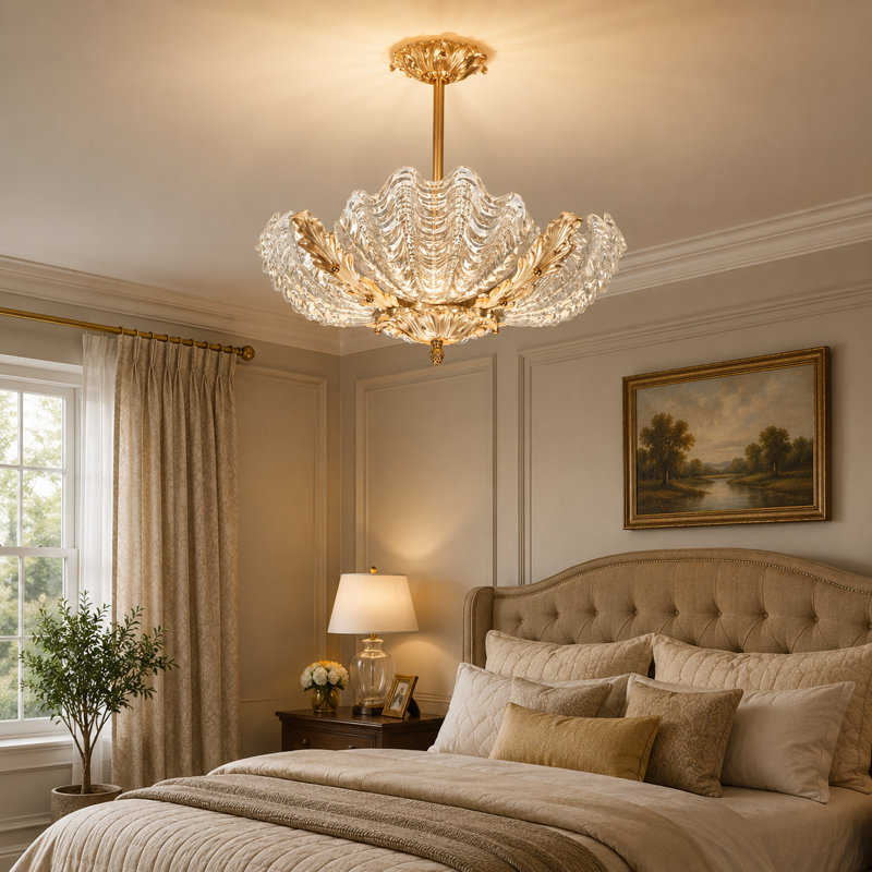 Lustre en cristal en forme de coquillage à 4 lumières avec source de lumière