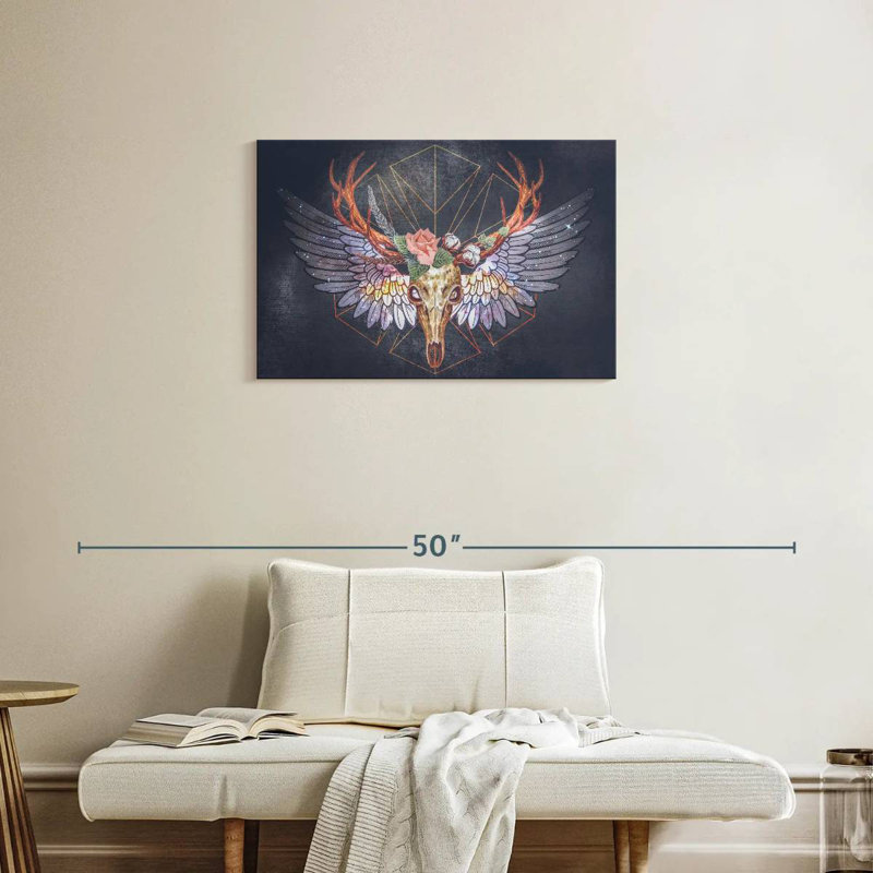 Crâne de cerf à motif floral coloré Kerner, H 20 po x l 30 po