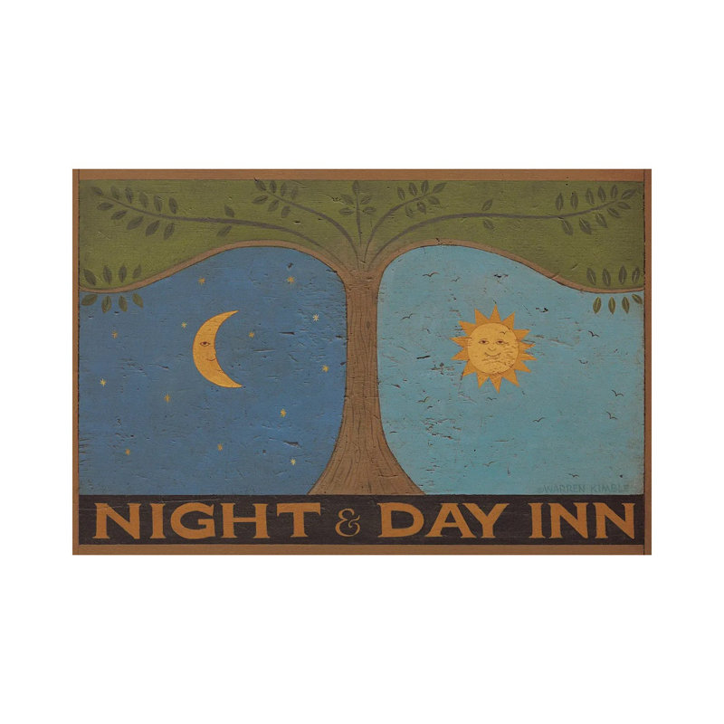 Night and Day Inn - reproduction d'art murale encadrée, H 12 po x l 18 po, Toile tendue, Ne s’applique pas