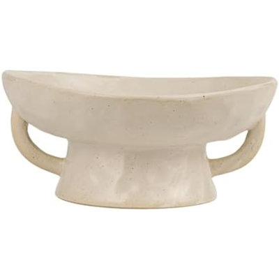 Stoneware Bowl with Handle and Base, Black Reactive Glaze