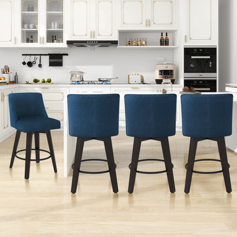 Loriell Swivel Bar & Counter Stools with Solid Wood Frame, Navy, Counter Stool (26” Seat Height), 4