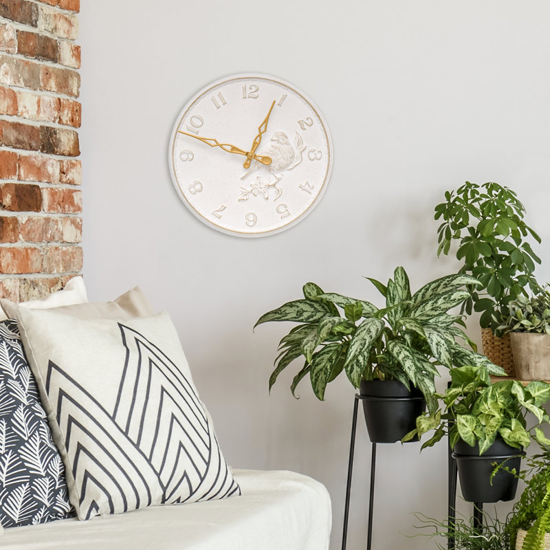 16 Songbird Clock, White/Gold