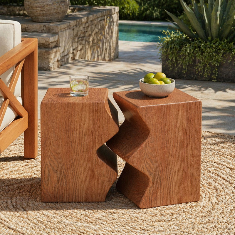 Table d'appoint MGO, ensemble de 2 tables d'appoint rectangulaires d'extérieur, tabourets de jardin décoratifs pour l'extérieur intérieur, table d'appoint, table d'appoint de patio, table de bout gigogne