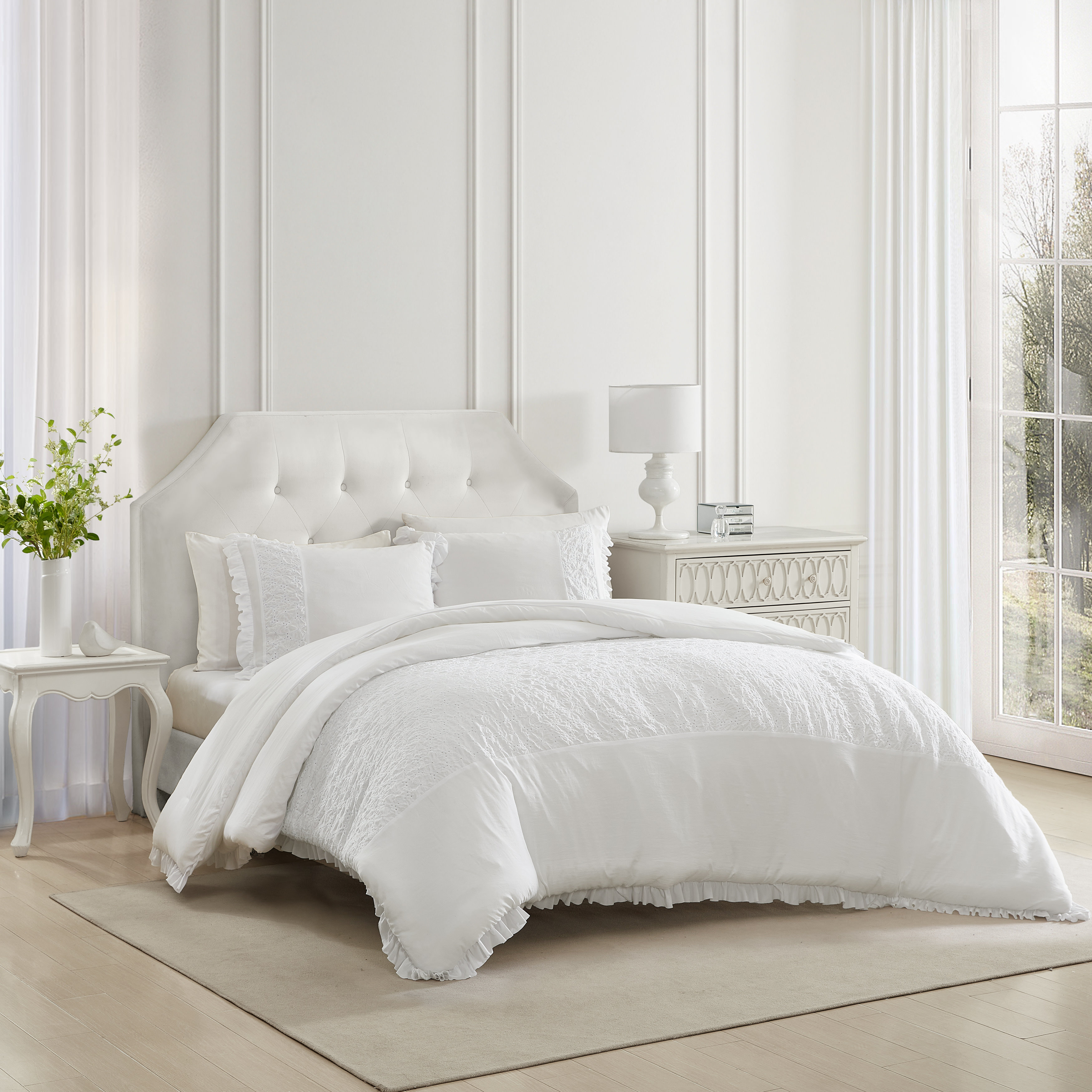 Laura Ashley Eyelet Ruffle Reversible White Comforter Set & Reviews ...