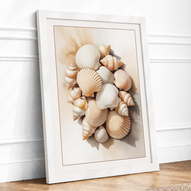 Shells in Circle Coastal - Framed Print, A1 - 84.1 x 59.4 cm, White