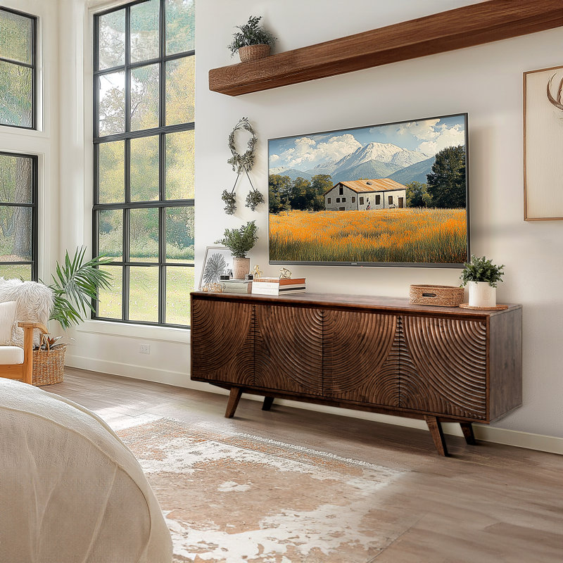 Meuble télé Acacia Harmony pour téléviseur de 75 po ou moins avec meuble multimédia avec rangement et gestion des câbles