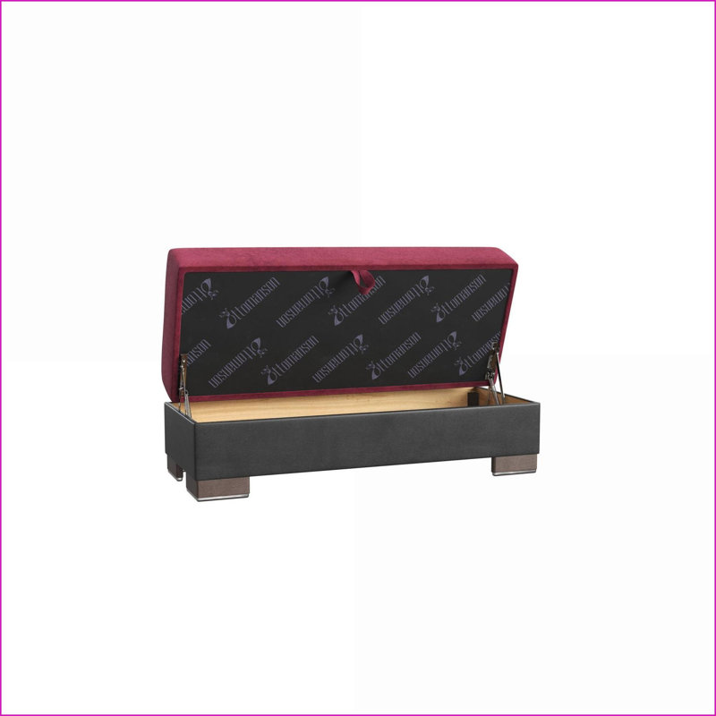 Repose-pieds convertible avec rangement en microfibre de polyuréthane rouge / noir bourgogne pour les studios Dortoirs | Bois | Noyer brun
