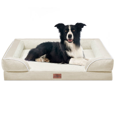 Dog Beds for Extra Large Dogs, Waterproof Orthopedic Foam XL Dog Bed with Bolster, Washable Dog Bed Sofa Pet Bed with Removable Cover & Non-Slip Bottom(Beige)