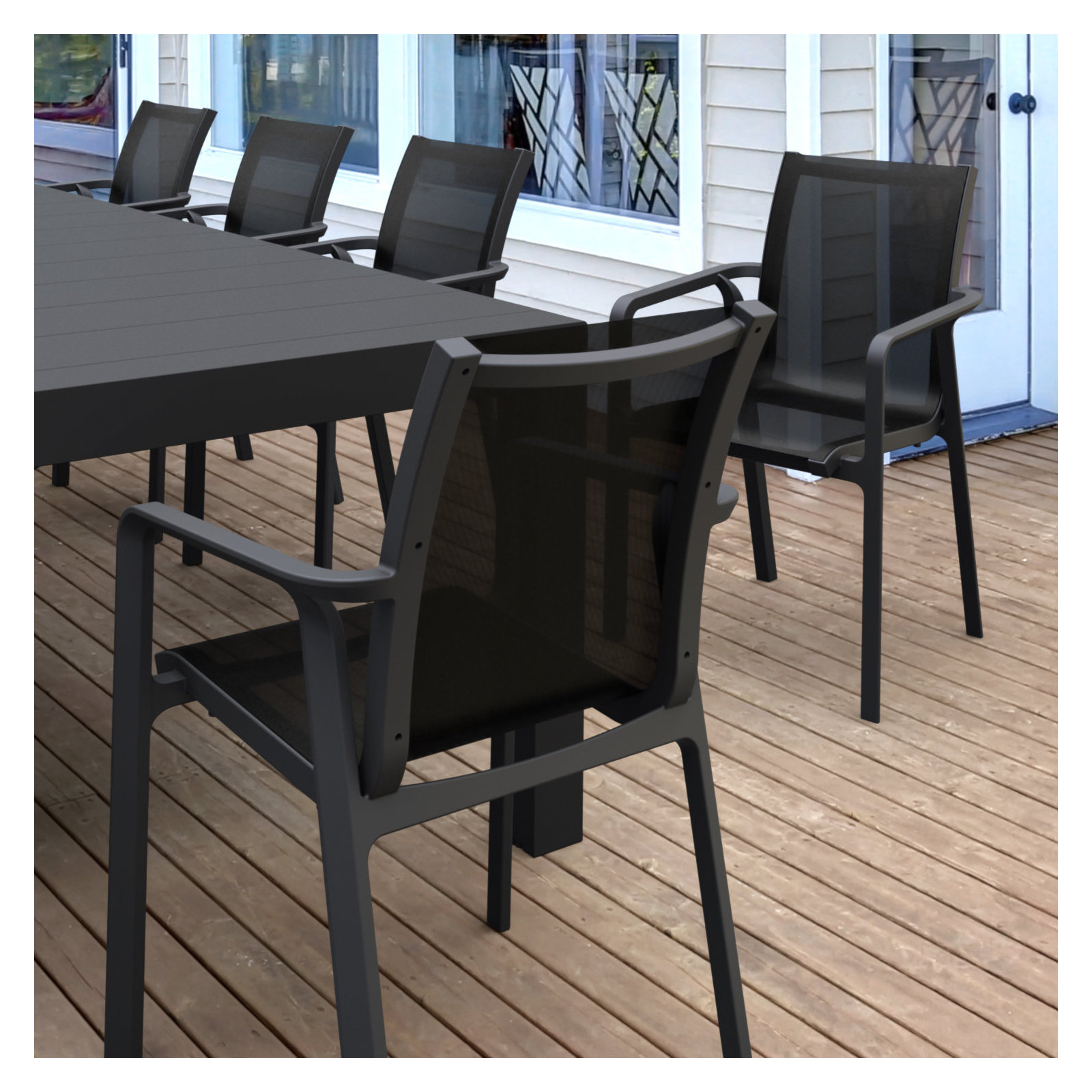 Farrah 118'' Rectangular 10 - Person Outdoor Dining Set, Black