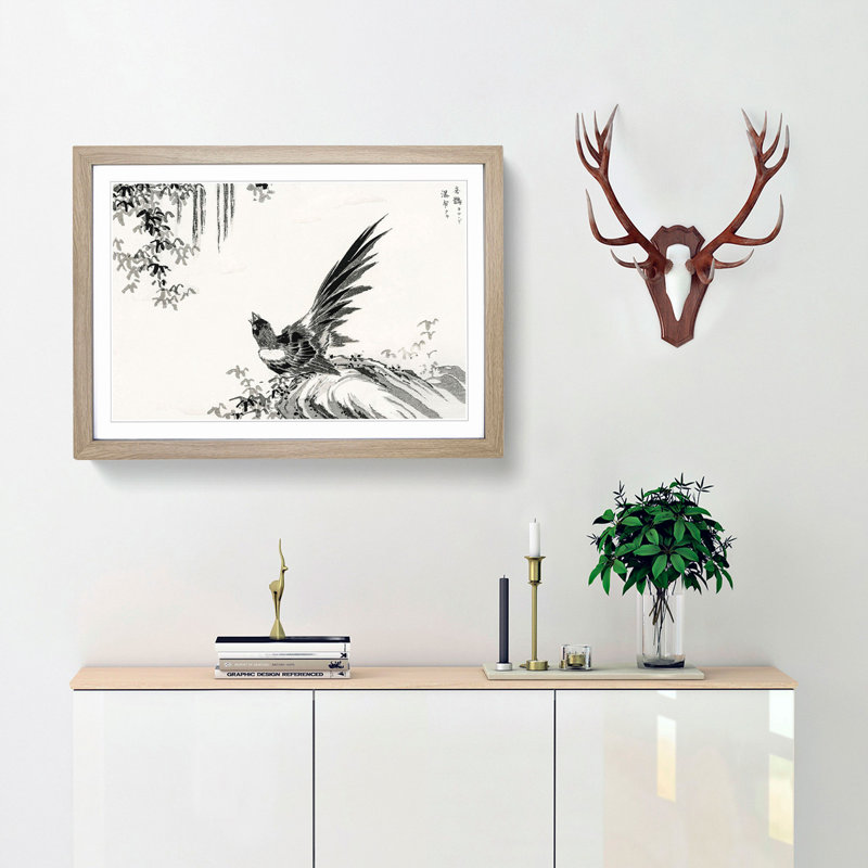Japanese Magpie by Numata Kashu - Picture Frame Painting Print, 36cm H x 48cm W x 2cm D, Oak Framed