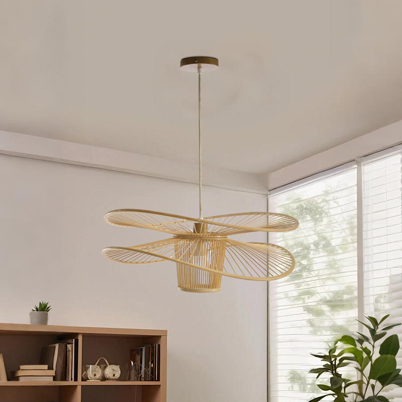 Wing-shaped Durable Handwoven Bamboo Pendant Light, Natural