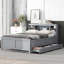 Lit plateforme pleine grandeur gris avec tête de lit, lit gigogne simple et 3 tiroirs - rangement moderne et tête de lit durable-1484066328