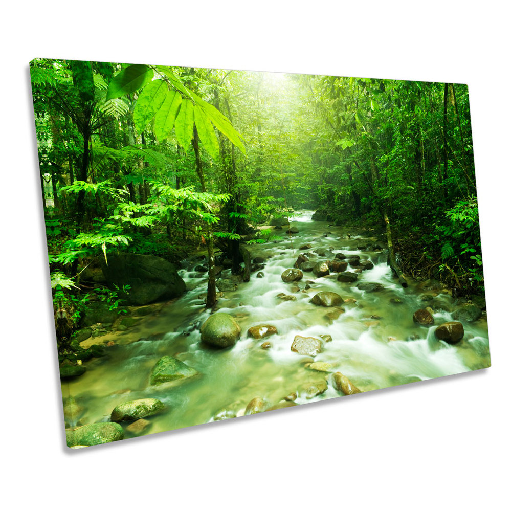 Union Rustic Green Forest Landscape River - Wrapped Canvas Graphic Art ...