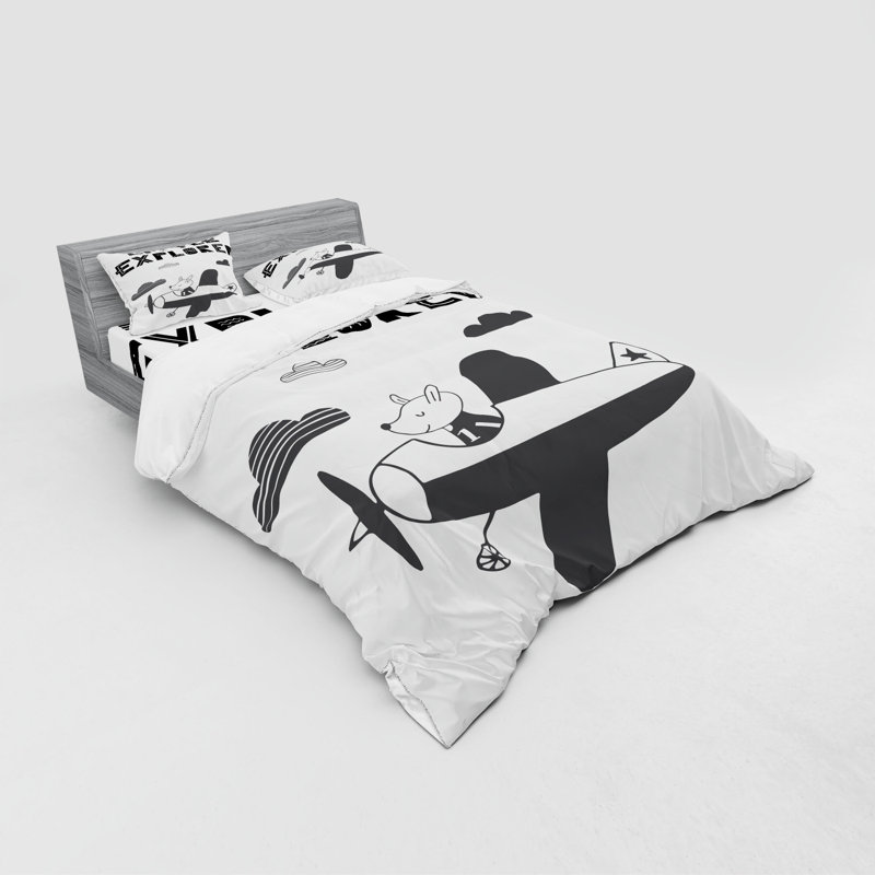 Ensemble de housse de couette en microfibre blanc / noir, Housse de couette grand + 3 pièces supplémentair