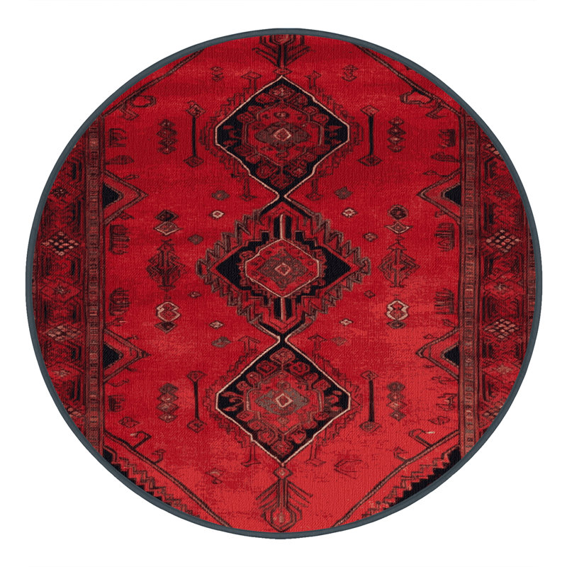 Tapis rouge persan lavable à la machine, Rond 7 pi