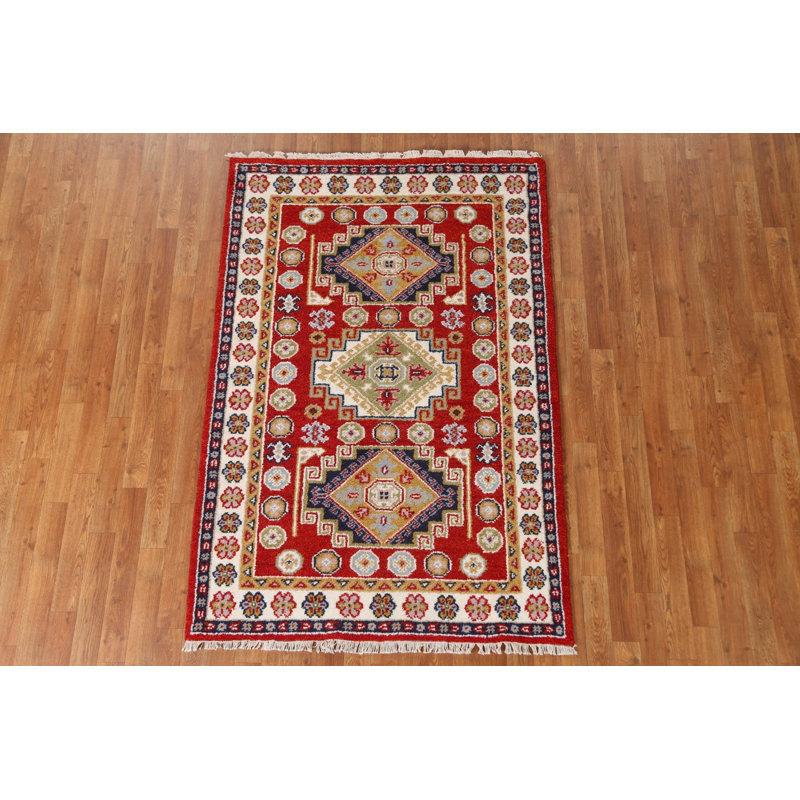 Tapis oriental en laine Kazak noué à la main 4 x 6