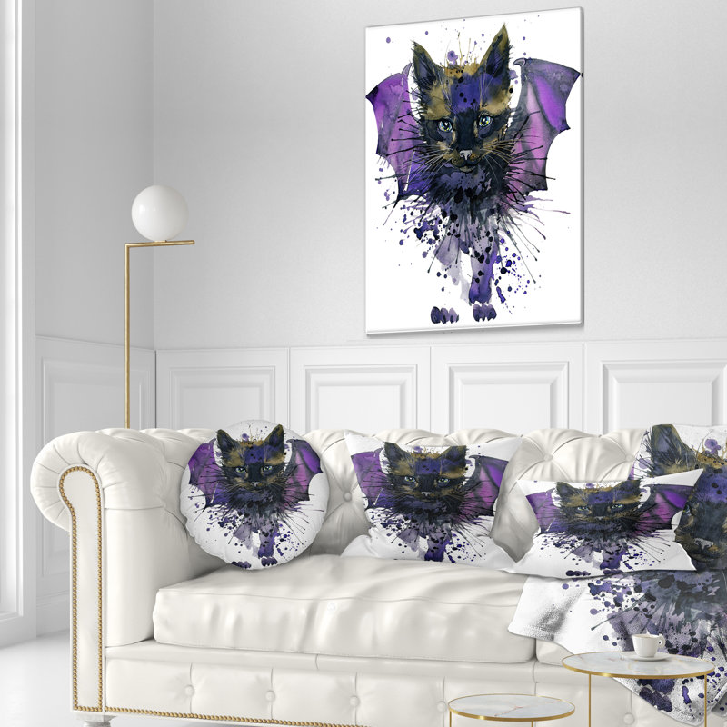Coussin Black Cat avec ailes bleues - imprimé animal