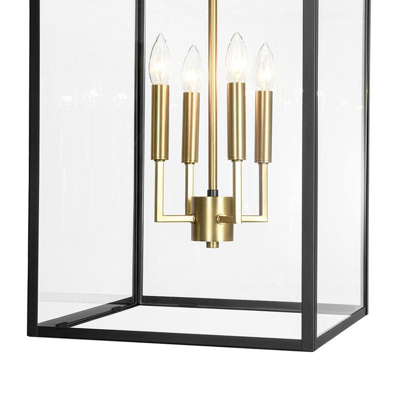 Luminaire suspendu carré rectangulaire en verre transparent à 4 lumières noir et or