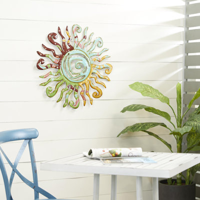 Metal Indoor Outdoor Sun Multi Colored Wall Decor with Abstract Patterns