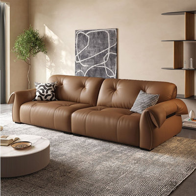 Coffee Genuine Leather Modular Sofa cushion couch