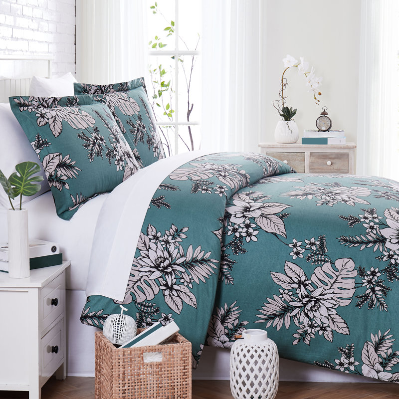 Flora Green Full/Queen Cotton Duvet Cover Set