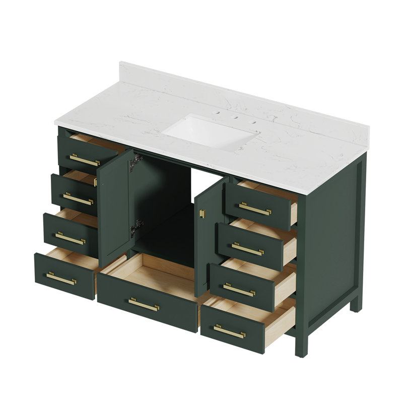 54'' Single Bathroom Vanity With Engineered Stone Top, Green