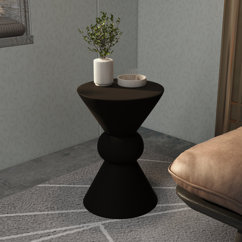 Jillayne 13" Wide Round Fiberstone Hourglass Side Table – Geometric Accent Table with Center Sphere for Living Room or Patio