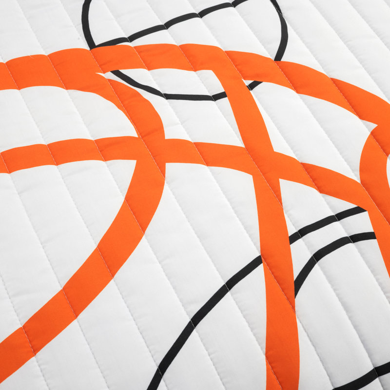 White and Navy Microfiber Reversible Twin Basketball Quilt Set