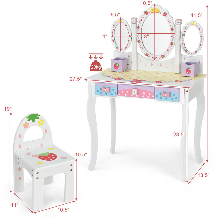 Kids Vanity Set with Mirror,White Harriet Bee