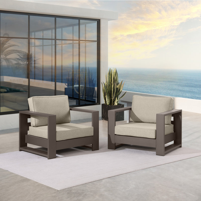 Ensemble de fauteuils d'extérieur en aluminium 37,40 po Hoyt (ensemble de 2), Kaki, Bronze / kaki