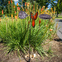 Monarch Butterfly On Rock Garden Sculpture Realistic Metal