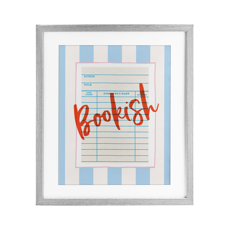 Bookish Library Card, reproduction encadrée sous verre, design par Nadia Hassan, Cadre de ferme gris, H 16 po x l 13 po