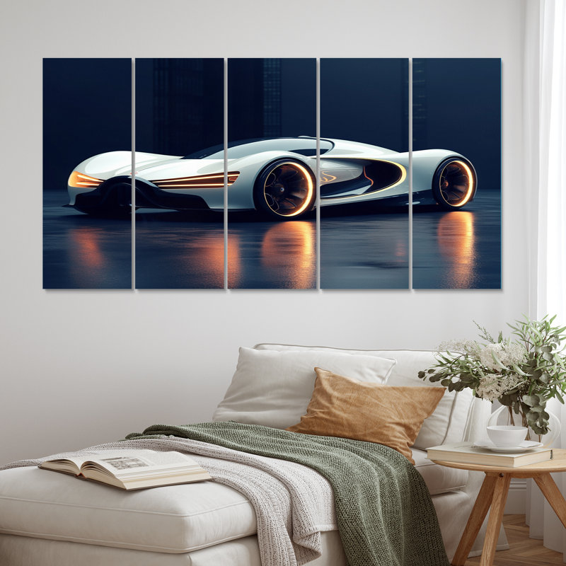 Futuriste Bugatti Sports Car I - voitures de course, reproduction d'art sur toile - 5 panneaux égaux