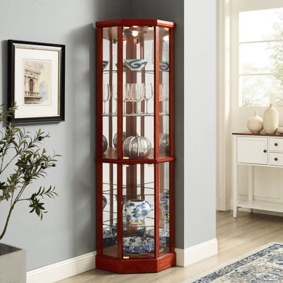 6 Shelf Curio Cabinet With Adjustable Glass Shelves And Mirrored Back In Chic Cherry 6-shelf Graceful