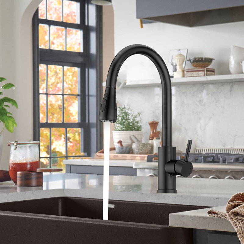 Pull Down Spray Single Lever Kitchen Tap, Black