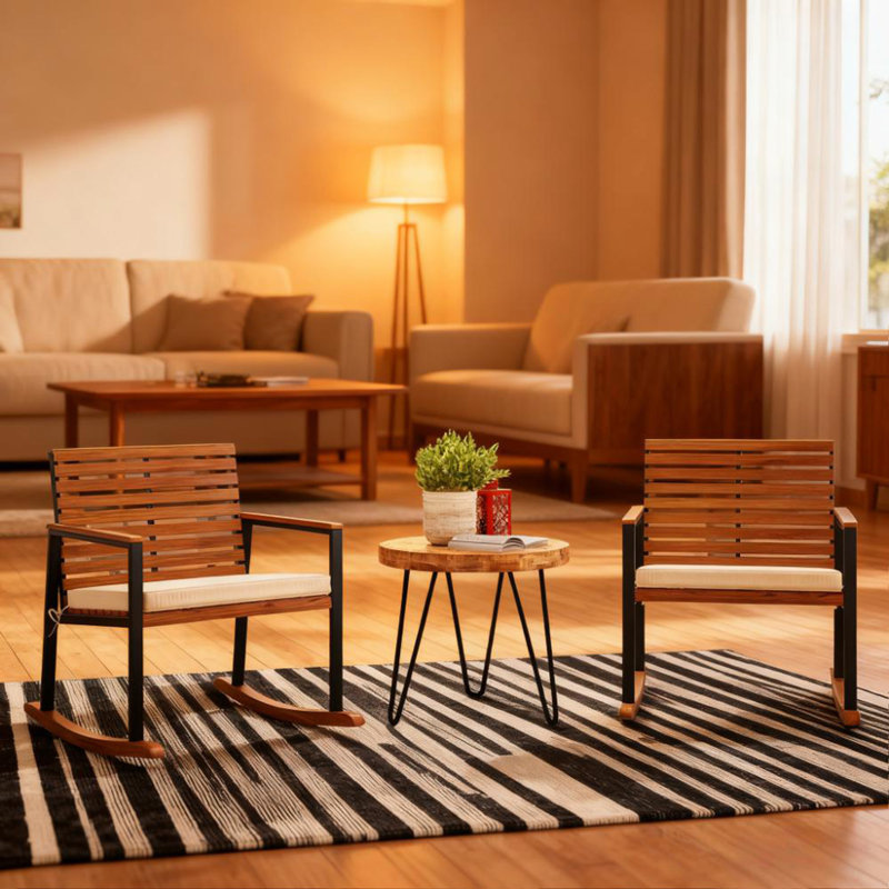 Ensemble de 2 chaises berçantes avec coussin d'accoudoirs