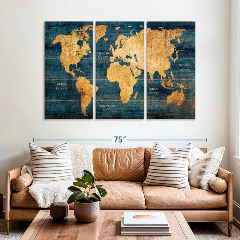 Carte océanique du monde Aliaz, H 42 po x l 65 po