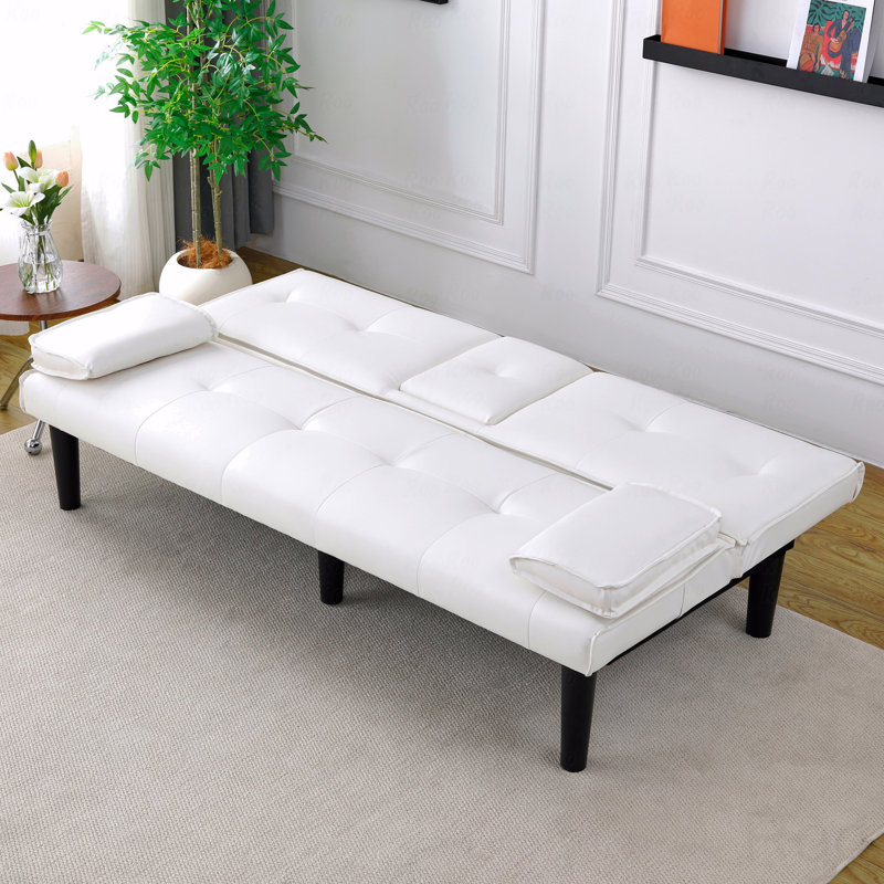 PVC Leather Convertible Futon Sofa Bed, White