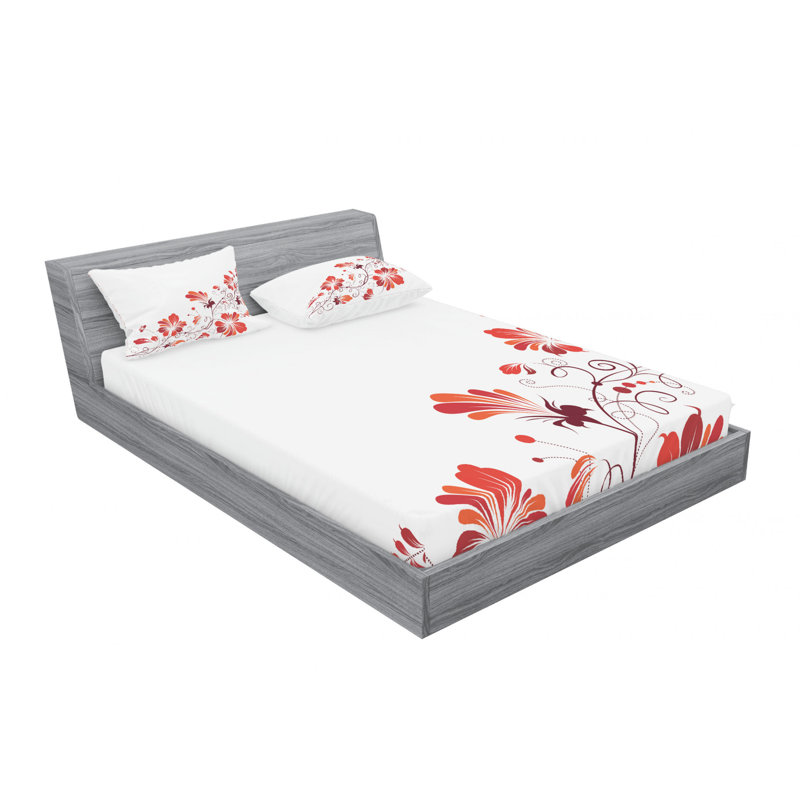 Chinese Microfiber Floral Sheet Set, Full Sheet Set with Fitted Sheet and 2 Pillowcases