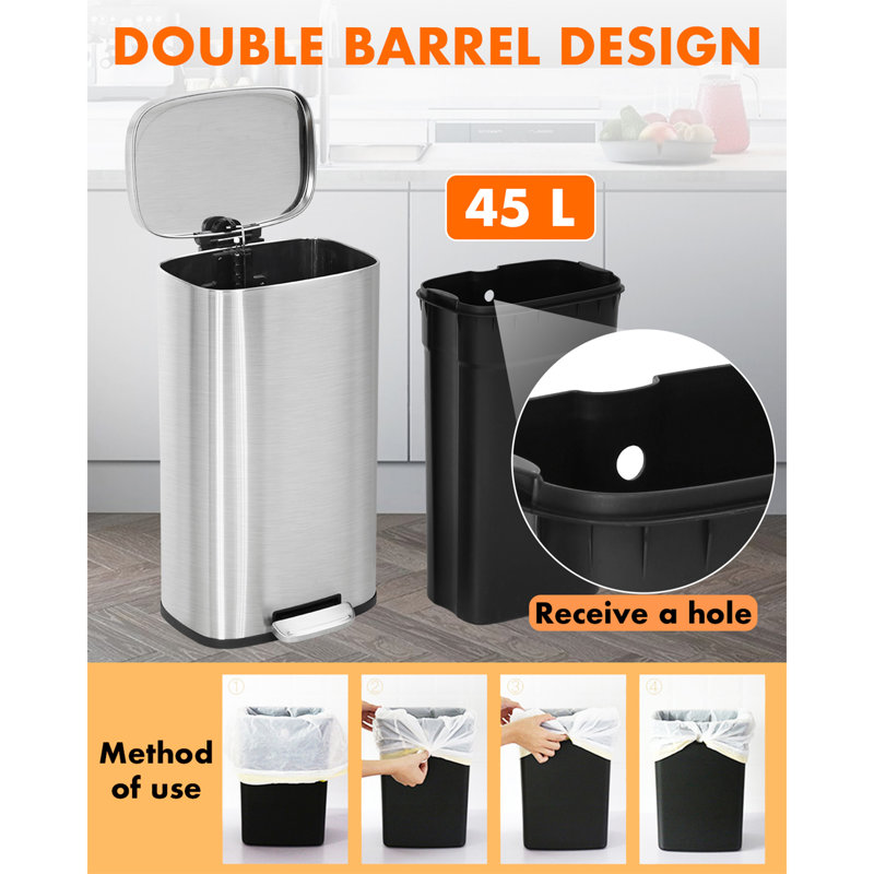Brushed Stainless Steel 8-Gallon Oval Pedal Trash Can