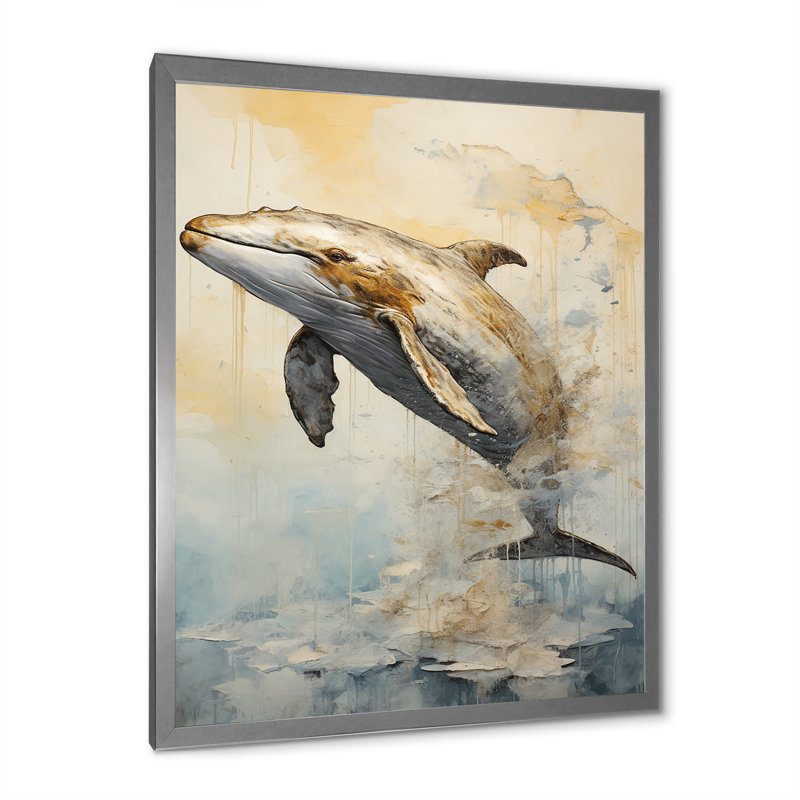 «Breaching Whale» sur impression sur toile, H 32 po x l 24 po x P 1 po, Cadre simple argenté