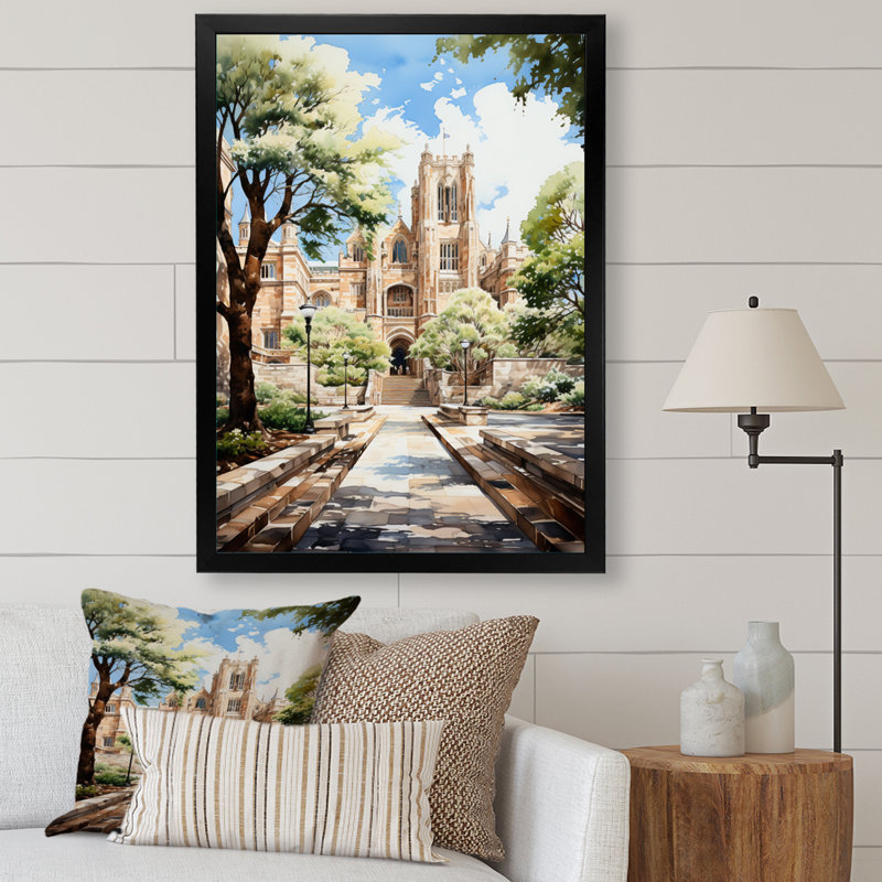 College College Buildings V - décoration murale paysages urbains, H 44 po x l 34 po x P 1,5 po, Cadre photo noir