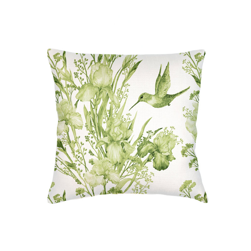 Coussin en lin Pure Green Hummingbird 20 x 20, Green, Carré 20 po, polyester