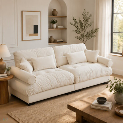 Grand canapé moderne à deux places avec accoudoirs renforcés, canapé en velours 2 places avec coussins de taille et coussins décoratifs, convient au salon, au loft, aux espaces de travail, au couloir et à la chambre à coucher, bleu