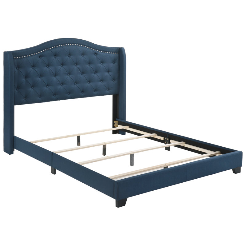 Aquira Upholstered Eastern King Wingback Bed Grey, King, Gray