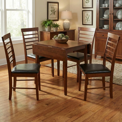 Bowerbank 4 - Person Drop Leaf Rubberwood Solid Wood Dining Set