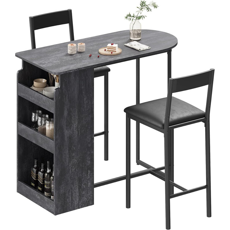 3 Piece Table Set with Three Tier Storage Shelf, Grey
